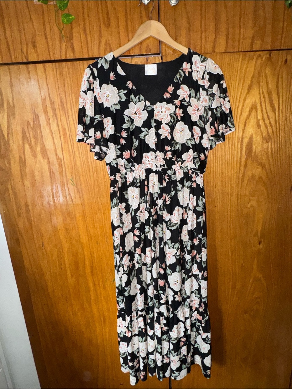 Siren Lily Black Maxi Dress with Pink and Cream Floral Print